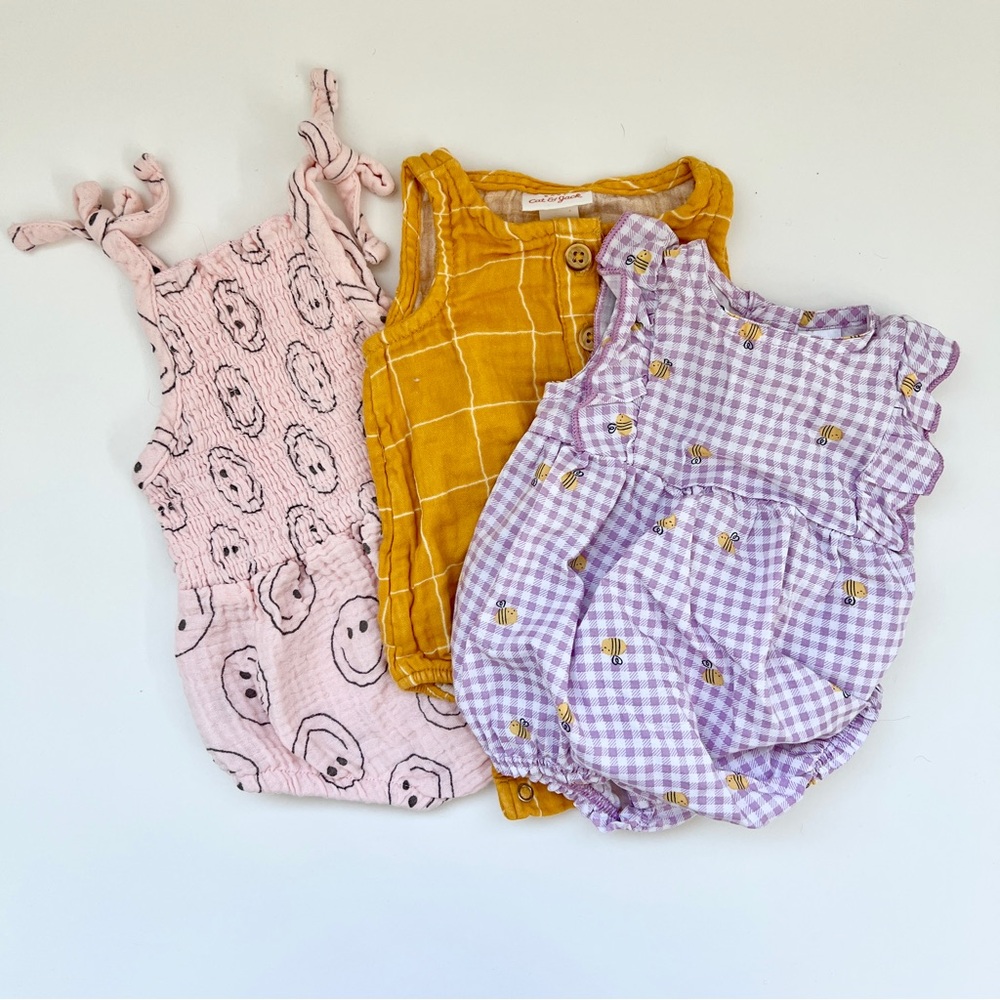 Newborn (0m) Romper Set - Pink, Yellow, Purple